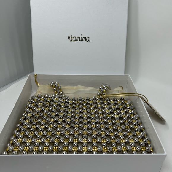 VANINA GOLD AND SIVER STUNNING BEADED BAG WITH FABRIC INSERT BAG💛🤍BNWT🥂🍒 - Picture 4 of 12